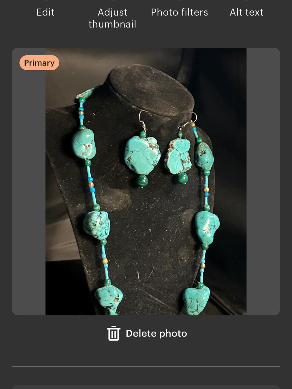 Turquoise Stone Necklace and Earrings Set - Teal Blue Beaded Jewelry - Picture 2 of 3